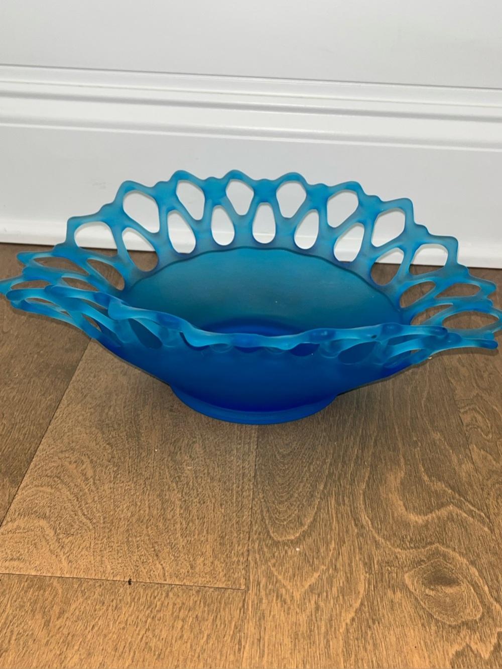 Westmorland Doric Dark Blue Satin Glass Bowl W/ Lattice Edges: Vintage Piece